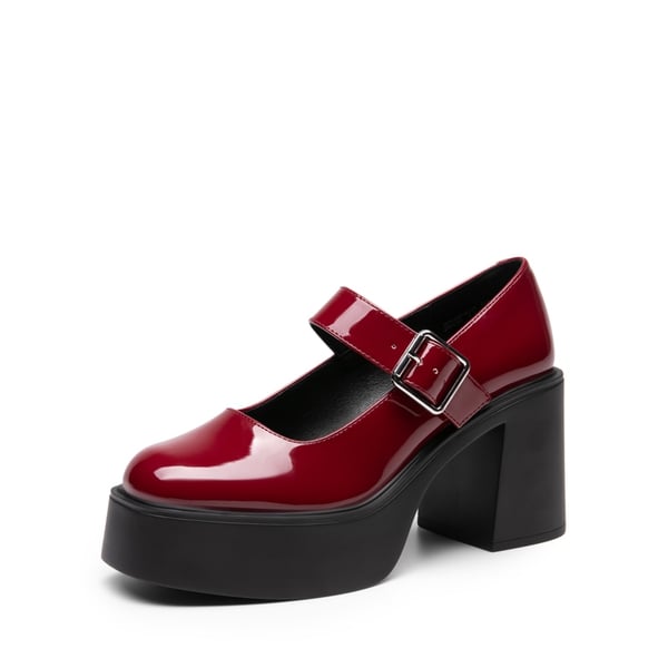 Platform Mary Jane Pumps - BURGUNDY -  0